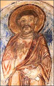 St.John the Evangelist (12th century), fresco, St.John's Chapel, Village of Pürgg, Austria
