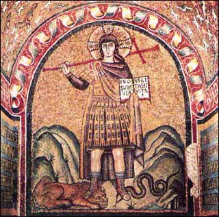 "Christus Victor" (late fifth or early sixth-century), mosaic, Chapel of the Archbishop, Ravenna.