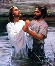 Detail of Harry Anderson (American illustrator, 1906-1996), 'John Baptizing Jesus.'  Image copyrighted.