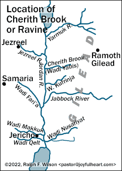 Location of the Cherith Brook or Ravine.