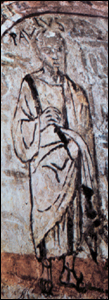 Detail of St. Paul, Catacombs of Praetextatus, fresco, fourth century.