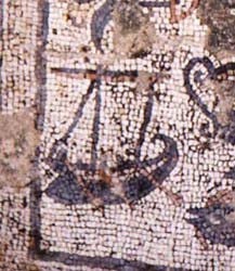 Boat mosaic now on display at Capernaum.