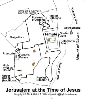 In the map of Jerusalem, you can see the Pool of Bethesda in the north east corner of Jerusalem, and the pool of Siloam at the southwest corner. Both of these public pools were built as a mikveh, for the purpose of ritual purification.