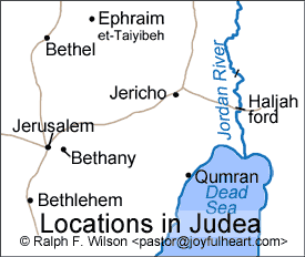 Locations of Bethany and the Halijah ford where John may have baptized.