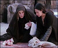 Mary and Mary Magdalene wiping up Jesus blood, The Passion of the Cross