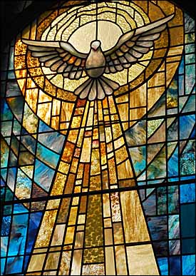 Plamen Petrov, artist, Detail from 'Holy Spirit window,' St. Stephen�s Catholic Church, Tinley Park, Illinois.