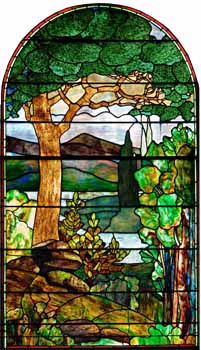 Stained glass window of the Garden of Eden, Congregation Beth Ahabah synagogue, Richmond, Virginia. 