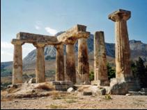 The church is the sacred temple of God, Paul tells the Corinthians. Pictured here are the ruins of the Temple of Apollo in Corinth with the Acroacropolis in the background. Photo by Alun Salt, used by permission under the Creative Commons Attribution-ShareAlike 2.0 Generic License.