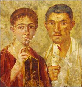 erentius Neo, the baker, and his wife, from the atrium of a house in Pompeii (AD 55-79 AD), fresco on plaster, 58x52 cm. Museo Archeologico Nazionale, Naples, Italy.