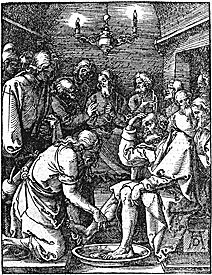 Albrecht Dürer (1471-1528), 'Jesus Washing Peter's Feet' (1508-1509), The Small Passion series, small woodcut, 12.7 x 10 cm., British Museum, London.