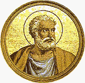 St. Peter, from a mosaic medallion icon of the popes in the nave of the Patriarchal Basilica of  St. Paul: Outside the Wall, Rome.