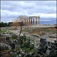 Temple of Apollo and ruins in Corinth. Source: BiblePlaces.com