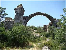 The remains of several ancient vaulted chambers at the Baths of Herodes Atticus, near Troas. 