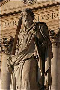 Adamo Tadolini, 'St. Paul' (1838) statue in front of St. Peter's Basilica, Vatican, Rome, 18.2 feet high.