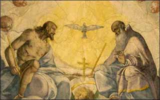 Gian Domenico Caresana, detail 'Holy Trinity' (1616), ceiling fresco, Church Chiesa di Sant'Orsola, Como, Italy.