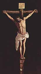 Francisco Zurbaran (Spanish painter, 1598-1664), 'The Crucifixion' (1627), oil on canvas (114-5/16 x 65-3/16 in), The Art Institute of Chicago.