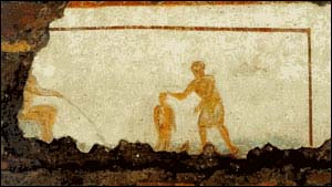 Painting of baptism found in the catacombs of St. Callixtus.