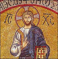 Christ Pantokrator, 12th century Byzantine mosaic, dome of La Martorana, Palermo (Santa Maria dell'Ammiraglio, Saint Mary of the Admiral).