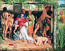 William Holman Hunt (English Pre-Raphaelite painter, 1827-1910), 'A Converted British Family Sheltering a Christian Missionary from the Persecution of the Druids' (1850)