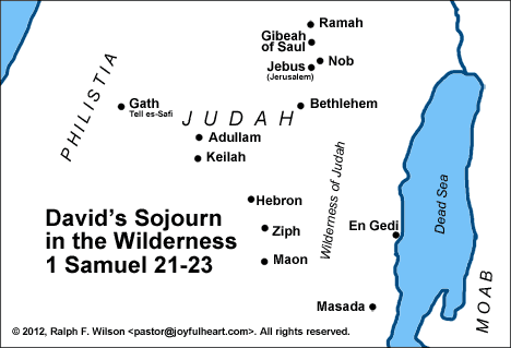 Map: David's Sojourn in the Wilderness. 1 Samuel 21-23. 