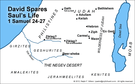Map: David Spares Saul's Life (1 Samuel 24-27).