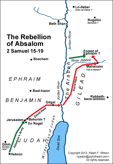 Map: The Rebellion of Absalom (2 Samuel 15-19).