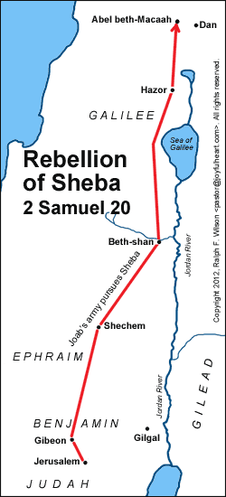 Map: The Rebellion of Sheba (2 Samuel 20). 
