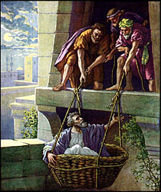 'Paul Let Down in a Basket' (artist unknown)