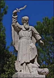 On Mount Carmel today stands a dramatic statue of Elijah with an uplifted sword and his feet upon a slain prophet of Baal.