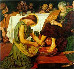 Ford Madox Brown, British Pre-Raphaelite painter, (1821-93), Jesus Washing Peters Feet' (1865), oil on canvas, Tate Gallery, London.