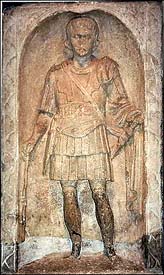 Gravestone of a Marcus Favonius, a Roman centurion of the 20th Legion (died after 43 AD), Colchester Castle Museum, England.