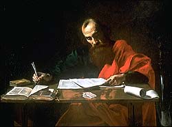 Valentin de Boulogne or Nicolas Tournier, St Paul Writing His Epistles (1620)