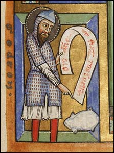 Illustrated manuscript, Gideon pointing to the fleece (1170), Germany