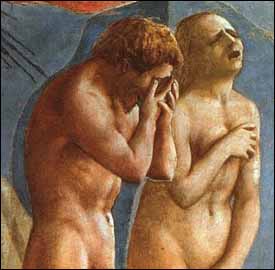 Masaccio, detail from 'Expulsion from the Garden of Eden' (1426-27), fresco, Santa Maria del Carmine, Florence (restored).