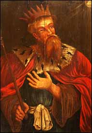 King Hezekiah on a 17th century painting by unknown artist in the choir of Sankta Maria kyrka in �hus, Sweden.