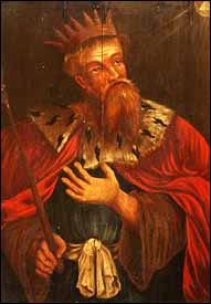 King Hezekiah on a 17th century painting by unknown artist in the choir of Sankta Maria kyrka in hus, Sweden.