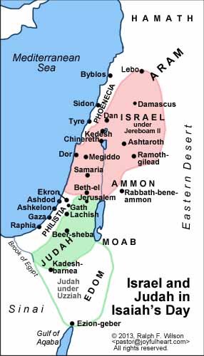 Kingdoms of Israel and Judah at the time Isaiah began his ministry, about 750 BC.