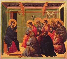 Duccio di Buoninsegna, 'Christ Taking Leave of His Disciples' panel from the Maesta Altarpiece (1308--1311), Museo dell'Opera Metropolitana del Duomo, Siena, Italy.