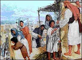 The annual Feast of Tabernacles or Booths (Hebrew Sukkot) celebrated the Israelites' camping in the Wilderness. To recall this, each family would build a temporary shelter in which to eat. Jesus went up to Jerusalem during this Feast. Artist unknown.