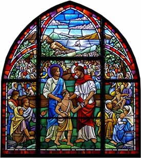 'Feeding the Multitude' window (2000-2001), St. Andrews Episcopal Church, Ayer, Massachusetts, under the direction of Scott McDaniel, Art Director, Stained Glass Resources, Hamden, MA. 