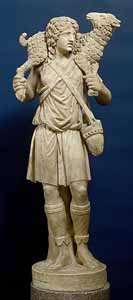 Statue of the Good Shepherd (c. 300-350), marble, 39 inches high. Rome, from Catacomb of Domitilla, Vatican