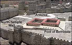 Photo of the Pool of Bethesda in a 1:50 scale model of Jerusalem in the period of the Second Temple, constructed by Israeli archeologist and historian Michael Avi-Yonah (1904-1974) at the Holyland Hotel, now at the Israel Museum, Jerusalem.