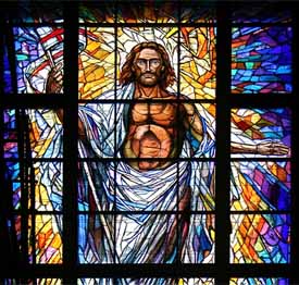 Detail of Resurrection stained glass window, Co-Cathedral of the Sacred Heart, Houston, 2008, full size is 40ft x 20ft. Designed and constructed by Mellini Art Glass and Mosaics in Florence, Italy.