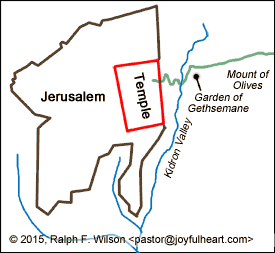 Location of the Garden of Gethsemane east of Jerusalem.