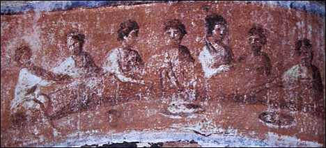 Fractio Panis ('the breaking of bread'), Greek Chapel, Catacomb of St. Priscilla, fresco, third century