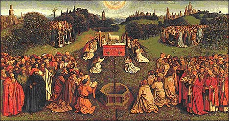 Adoration of the Lamb, by Jan van Eyck (1432), Ghent Altarpiece