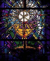 Communion stained glass window. Location unknown.