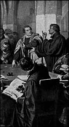 Luther and Zwingly at the Marburg Colloquy