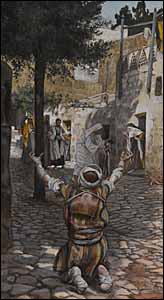 James J. Tissot, 'Healing of the Lepers at Capernaum' (1886-94), gouache on gray wove paper, 11.25 x 6.2 in., Brooklyn Museum, New York.