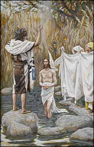 James J. Tissot, 'The Baptism of Jesus' (1886-94), gouache on gray wove paper, 8.5 x 5.5 in., Brooklyn Museum, New York.